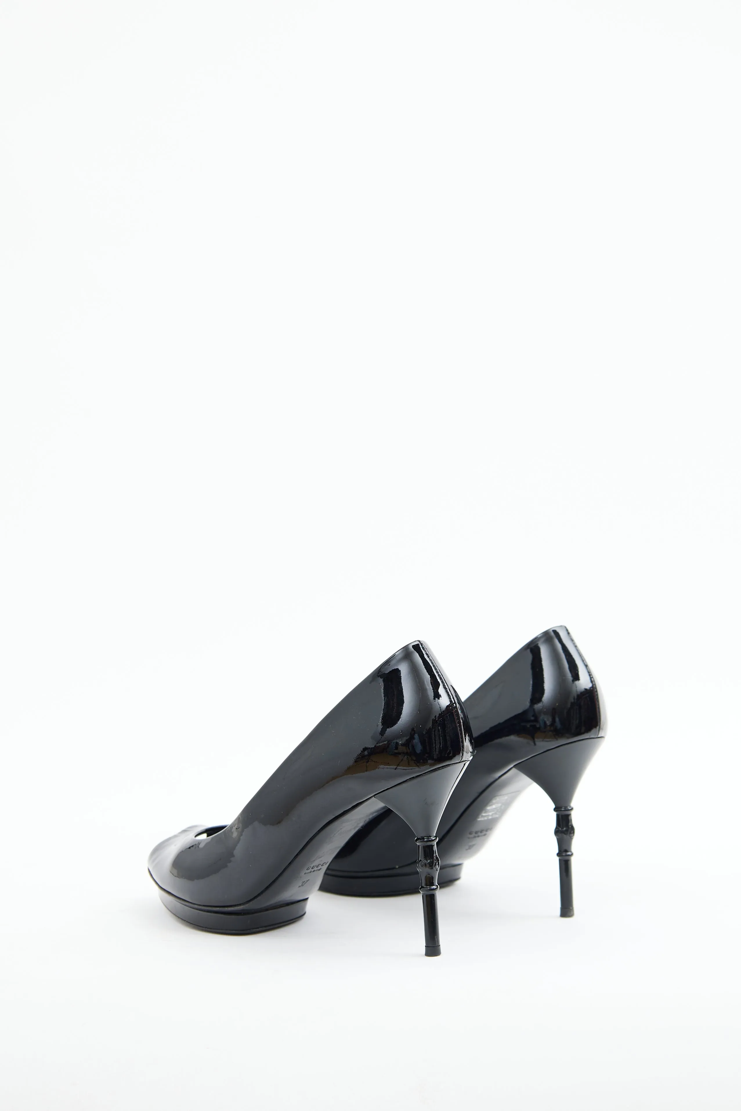 Black Patent Bamboo Peep Toe Pump