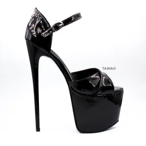 Black Patent Cross Strap Platform Pumps