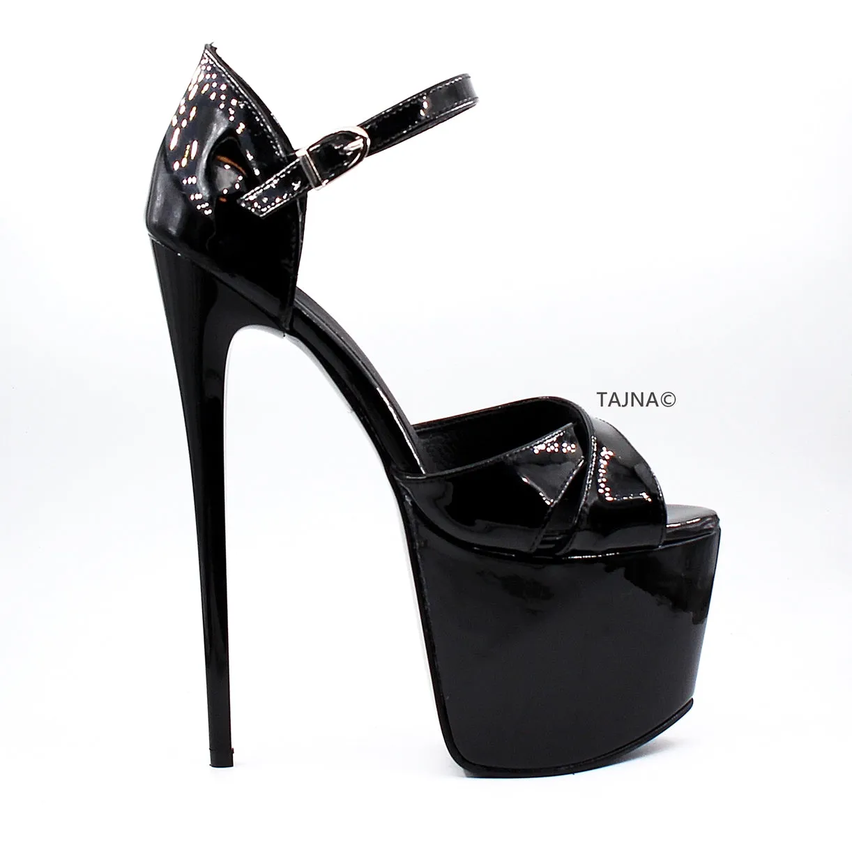Black Patent Cross Strap Platform Pumps