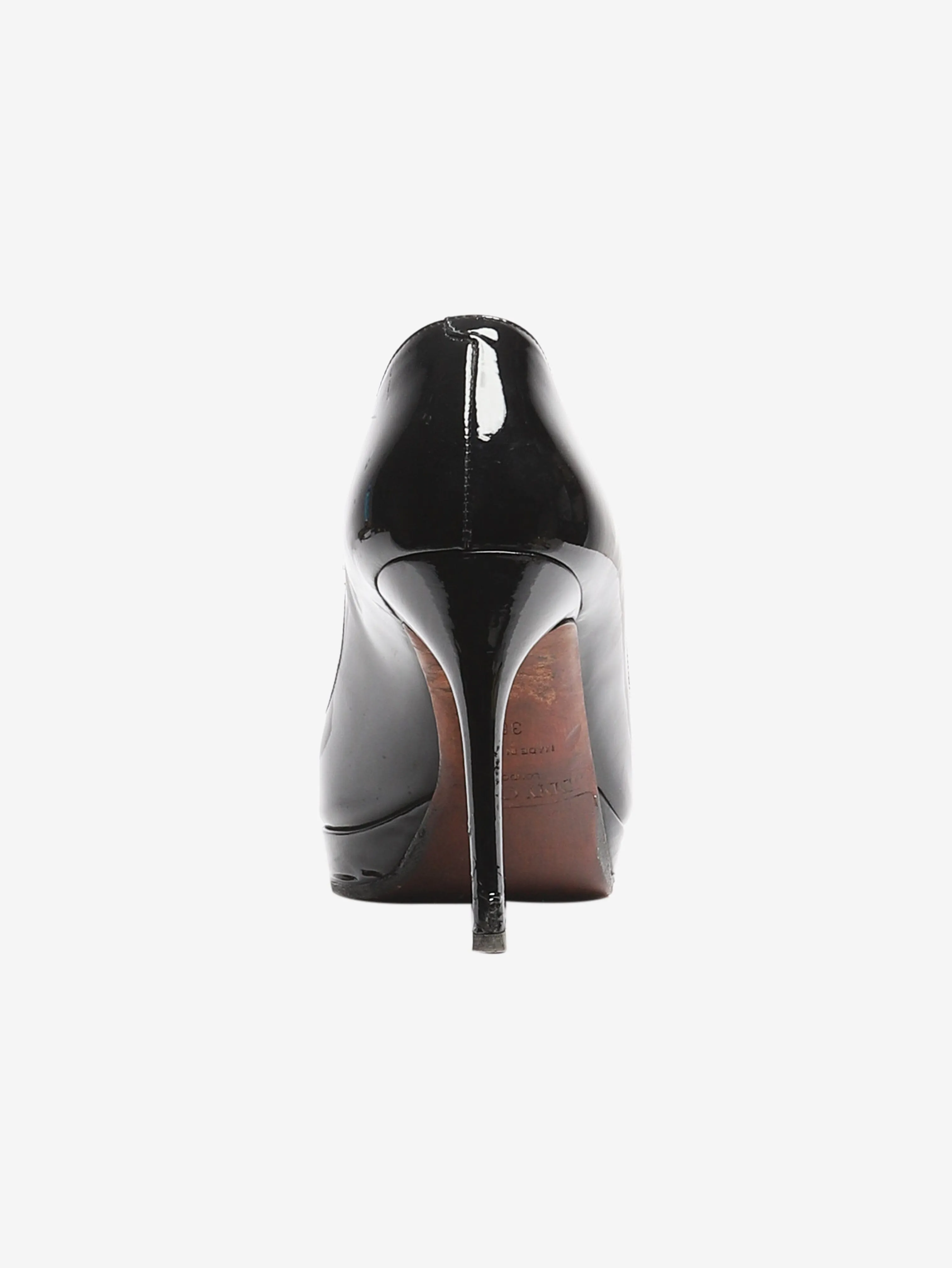 Black patent peep-toe pumps - size EU 38 (UK 5)