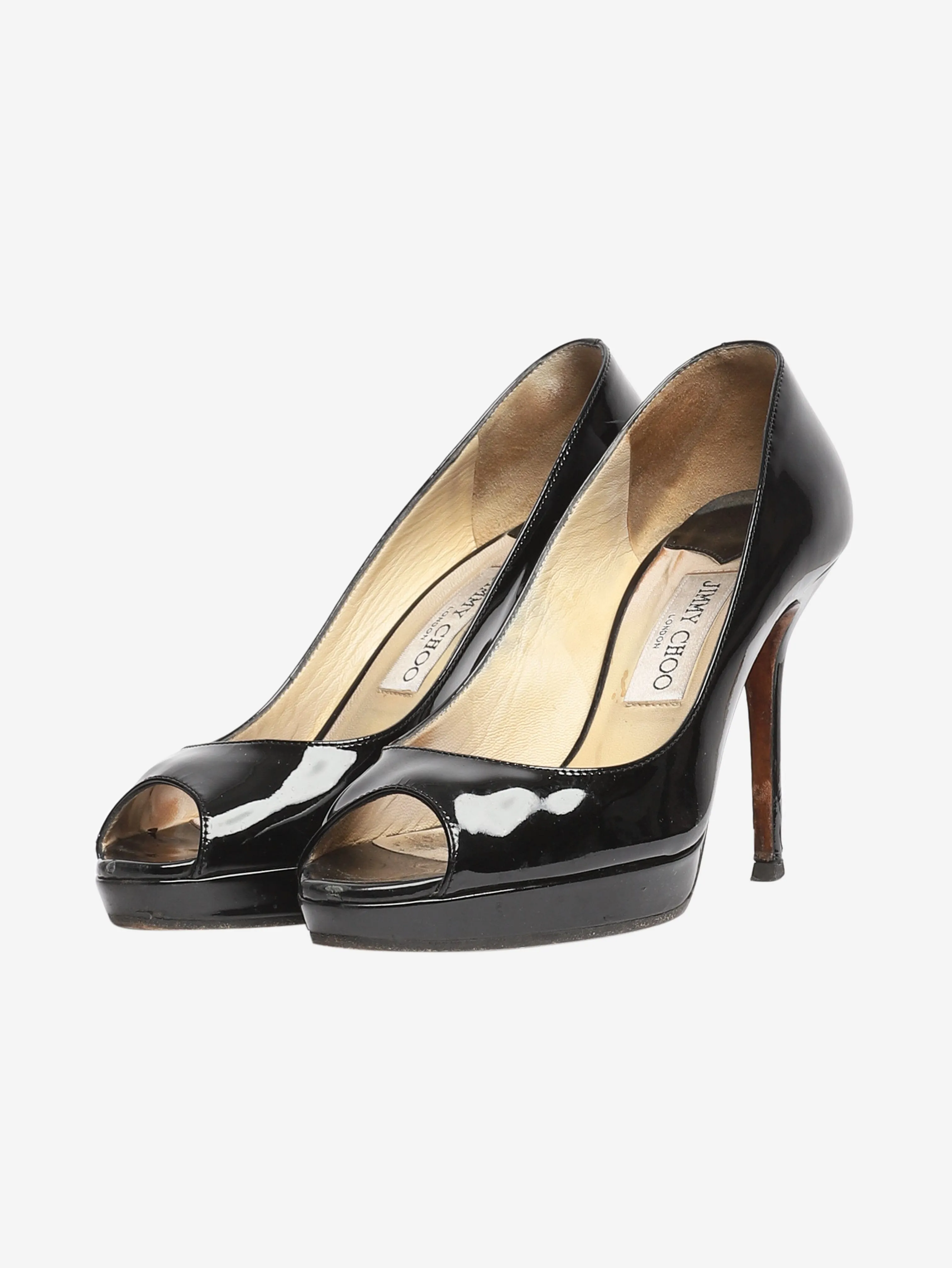Black patent peep-toe pumps - size EU 38 (UK 5)