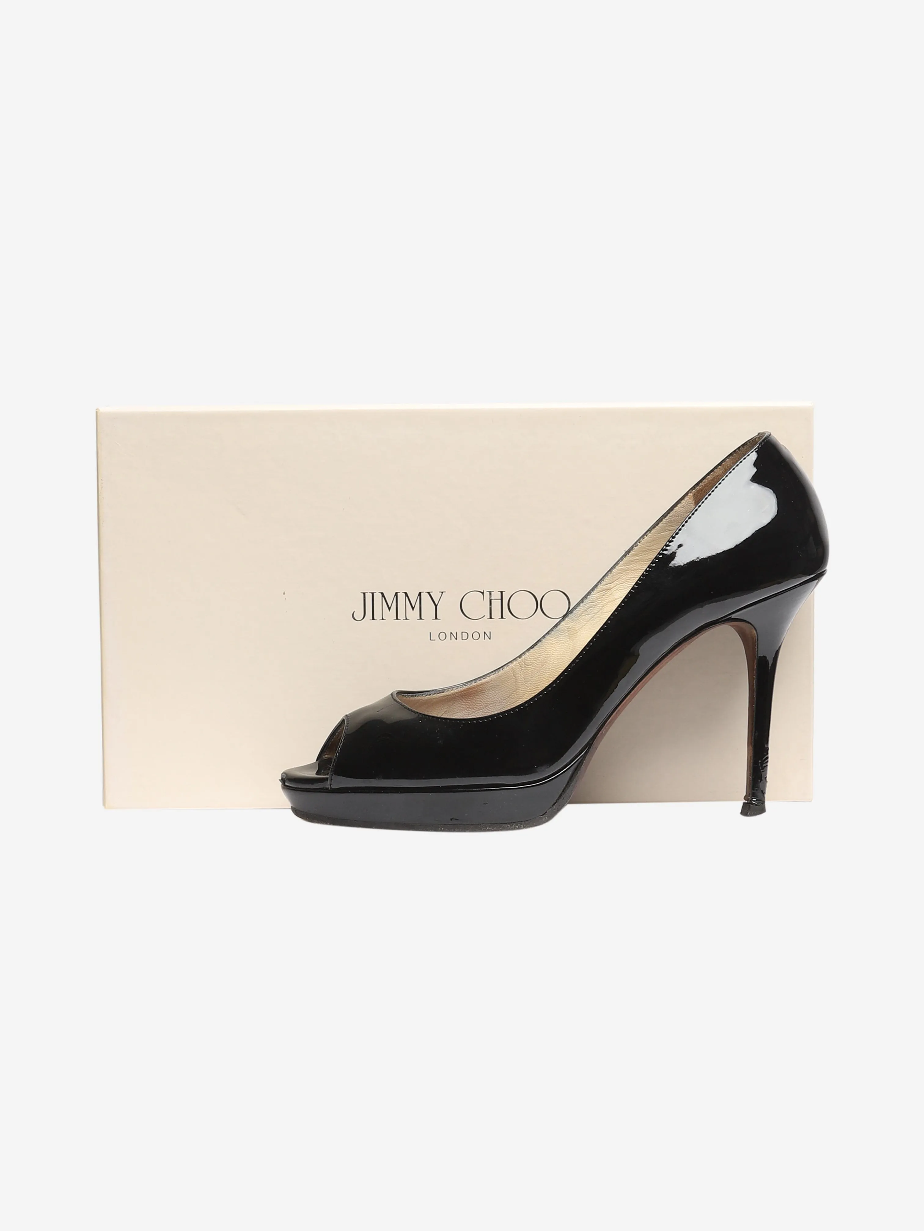 Black patent peep-toe pumps - size EU 38 (UK 5)