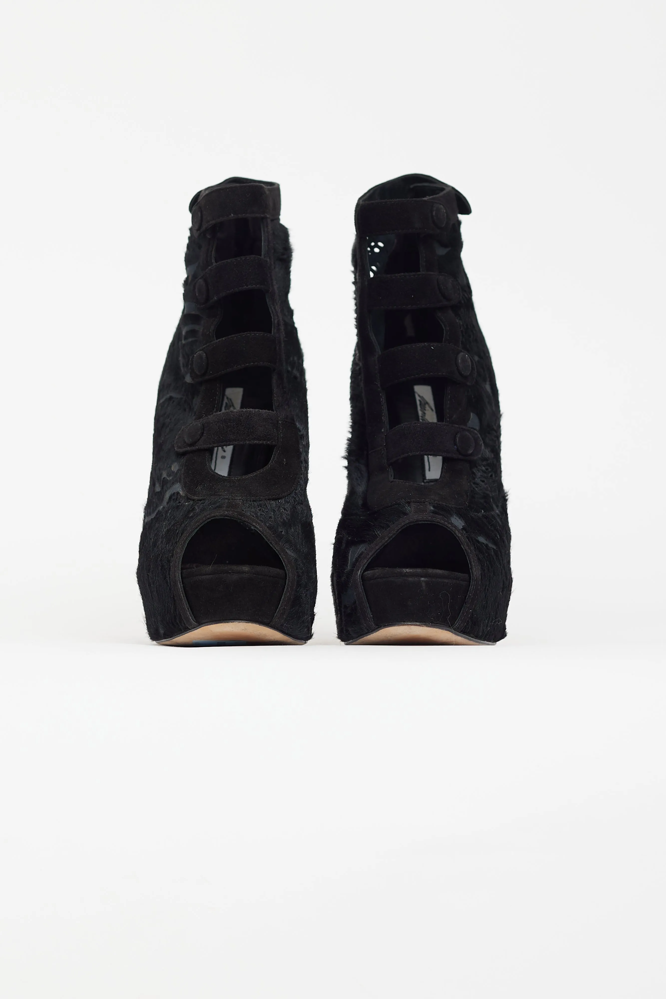 Black Textured Peep Toe Pump