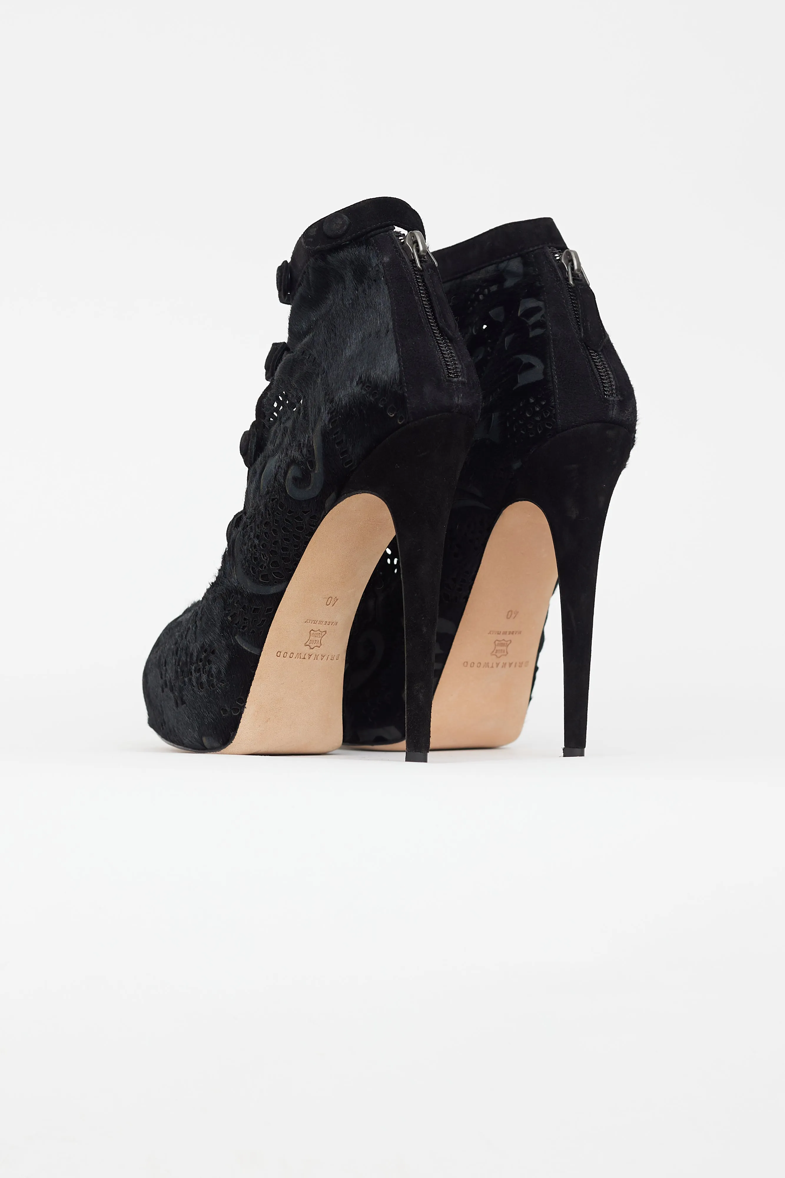 Black Textured Peep Toe Pump