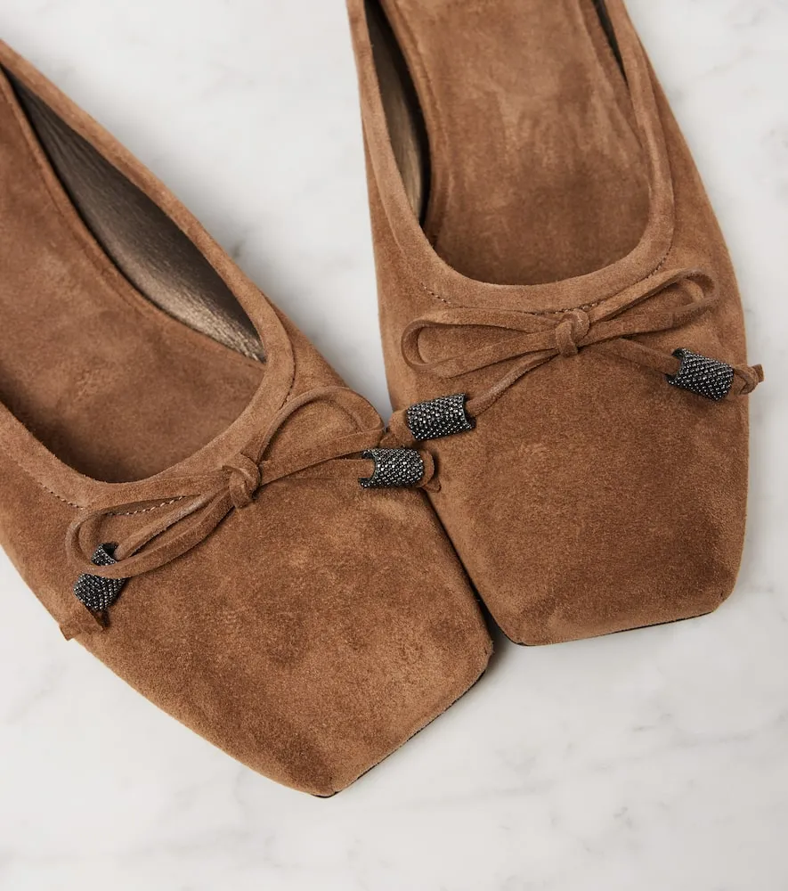Brunello Cucinelli Monili bow-detail suede mules