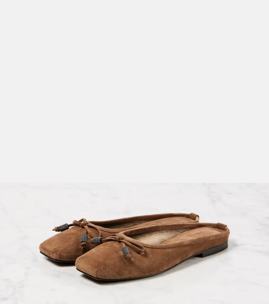 Brunello Cucinelli Monili bow-detail suede mules