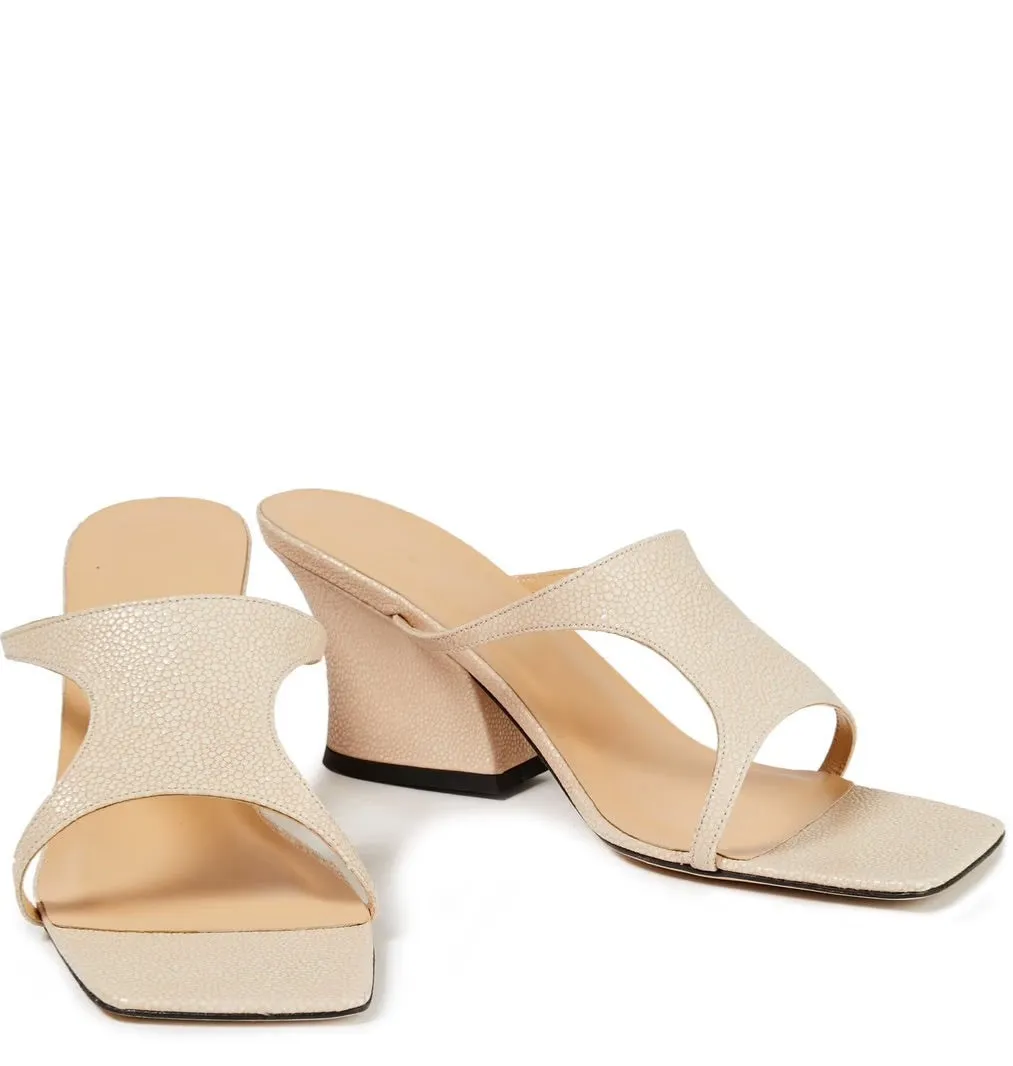 By Far Beige Cruz stingray-effect leather mules EUR 37 UK 4