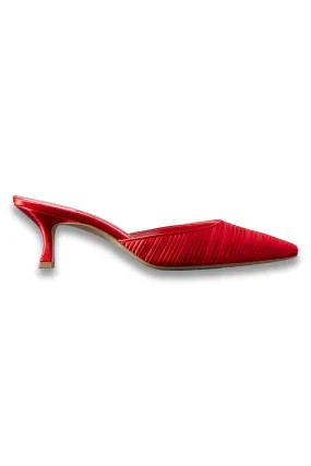 Carolyne 50 Pleated Leather-trimmed Satin Mules