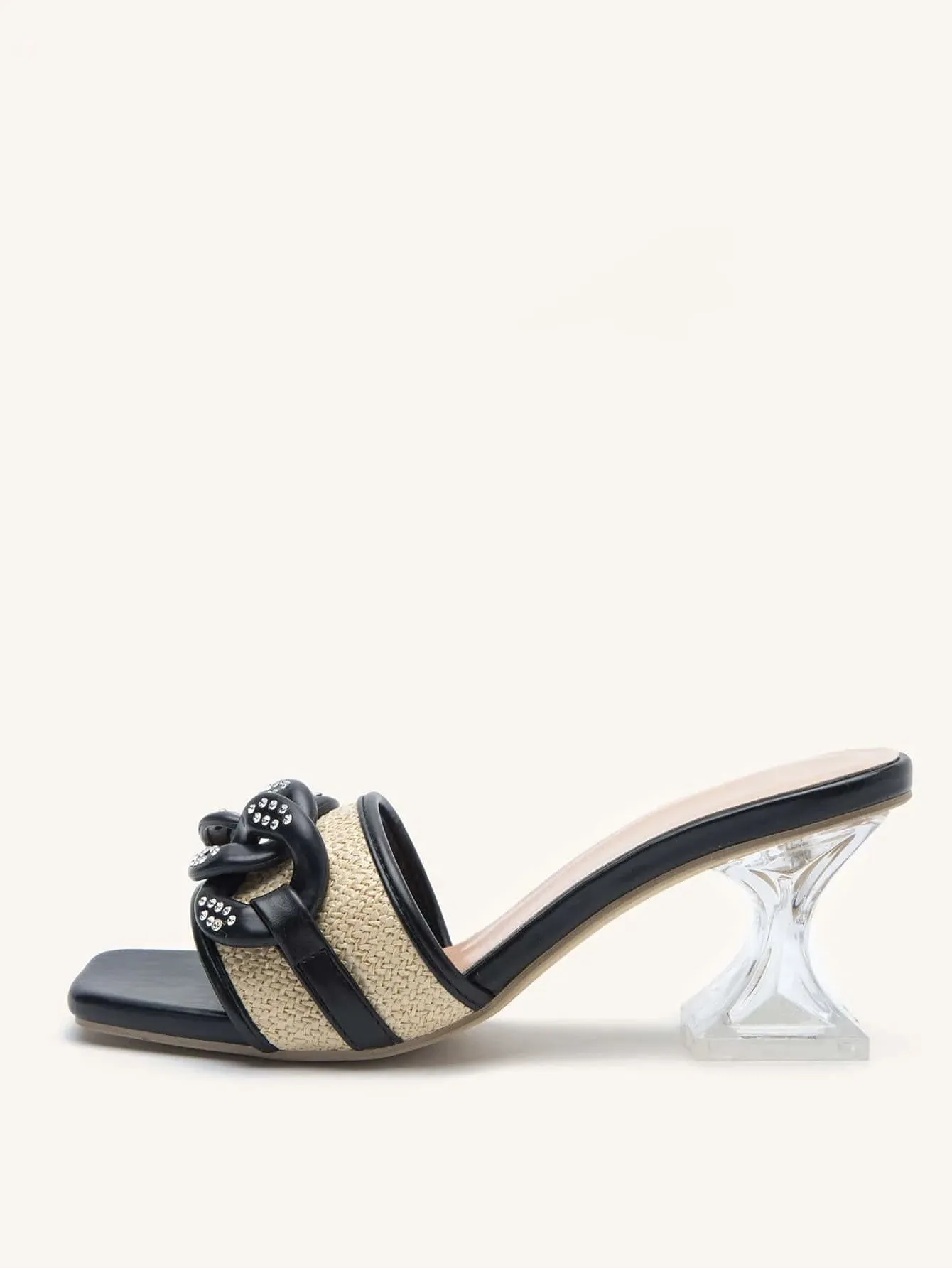 Chain Decor Pyramid Heeled Sandal Mules
