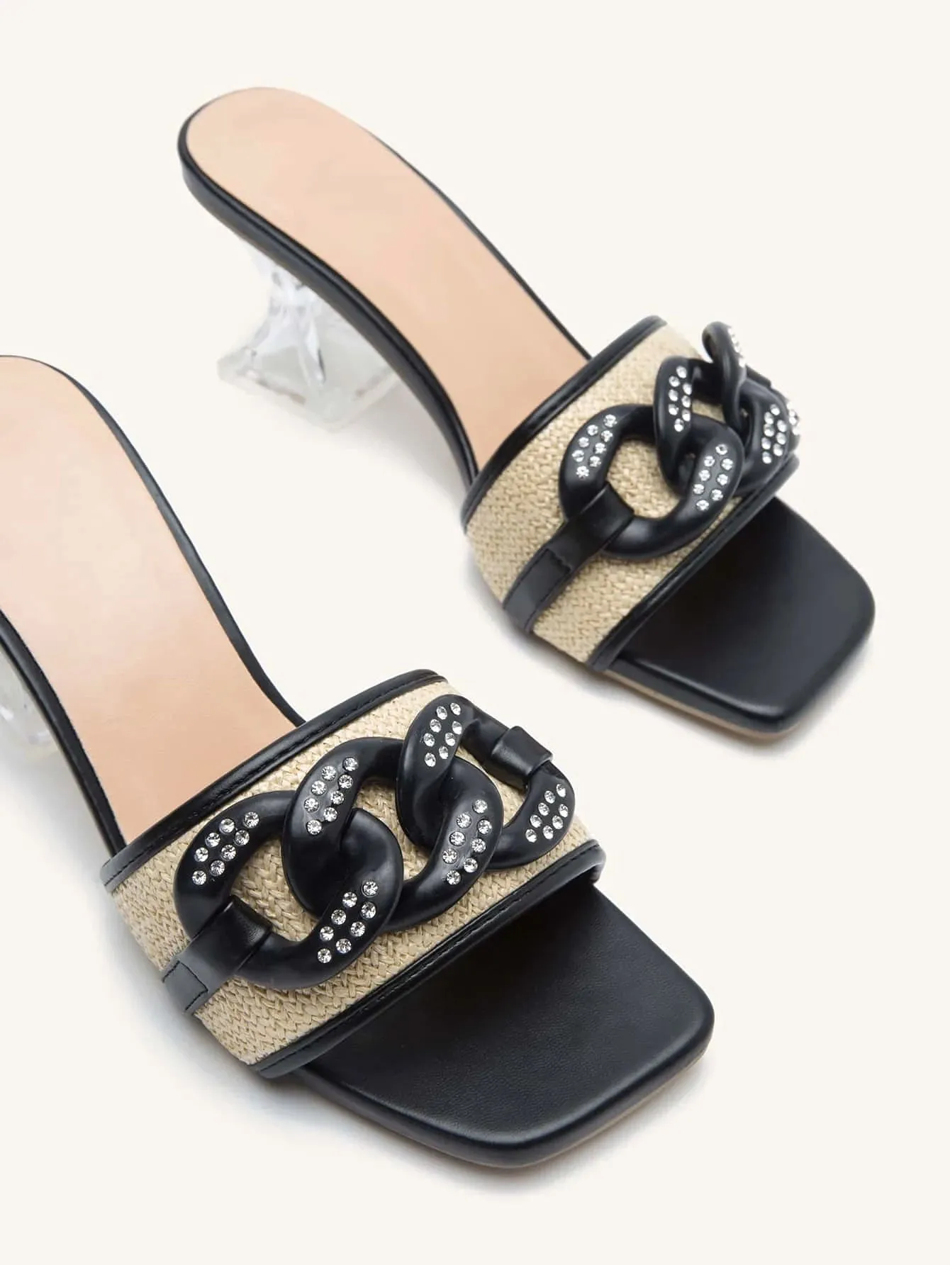Chain Decor Pyramid Heeled Sandal Mules