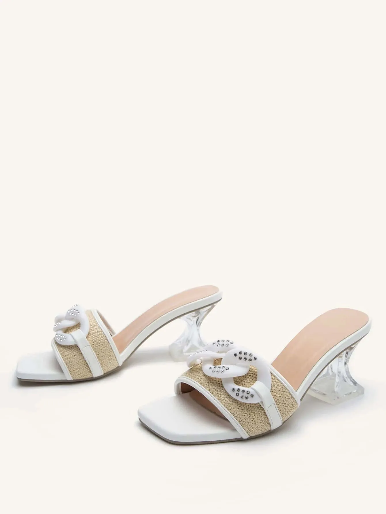Chain Decor Pyramid Heeled Sandal Mules