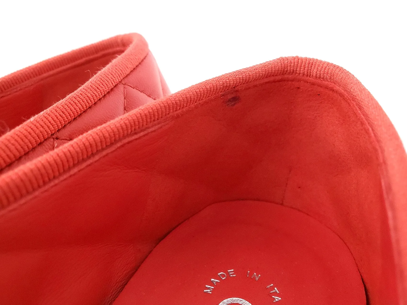 CHANEL 18A Red Quilted CC Logo Classic Ballet Flats 37.5C
