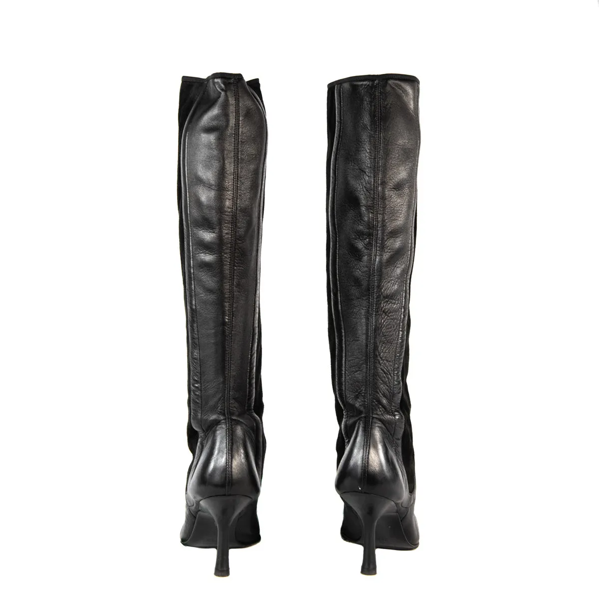 Chanel Black Leather Cap Toe Knee High Boots Size 6.5 | EU 36.5