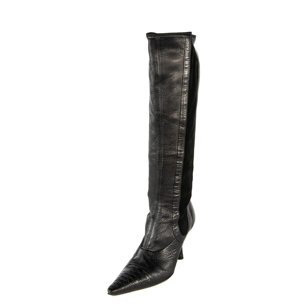 Chanel Black Leather Cap Toe Knee High Boots Size 6.5 | EU 36.5