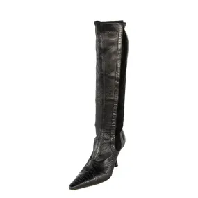 Chanel Black Leather Cap Toe Knee High Boots Size 6.5 | EU 36.5