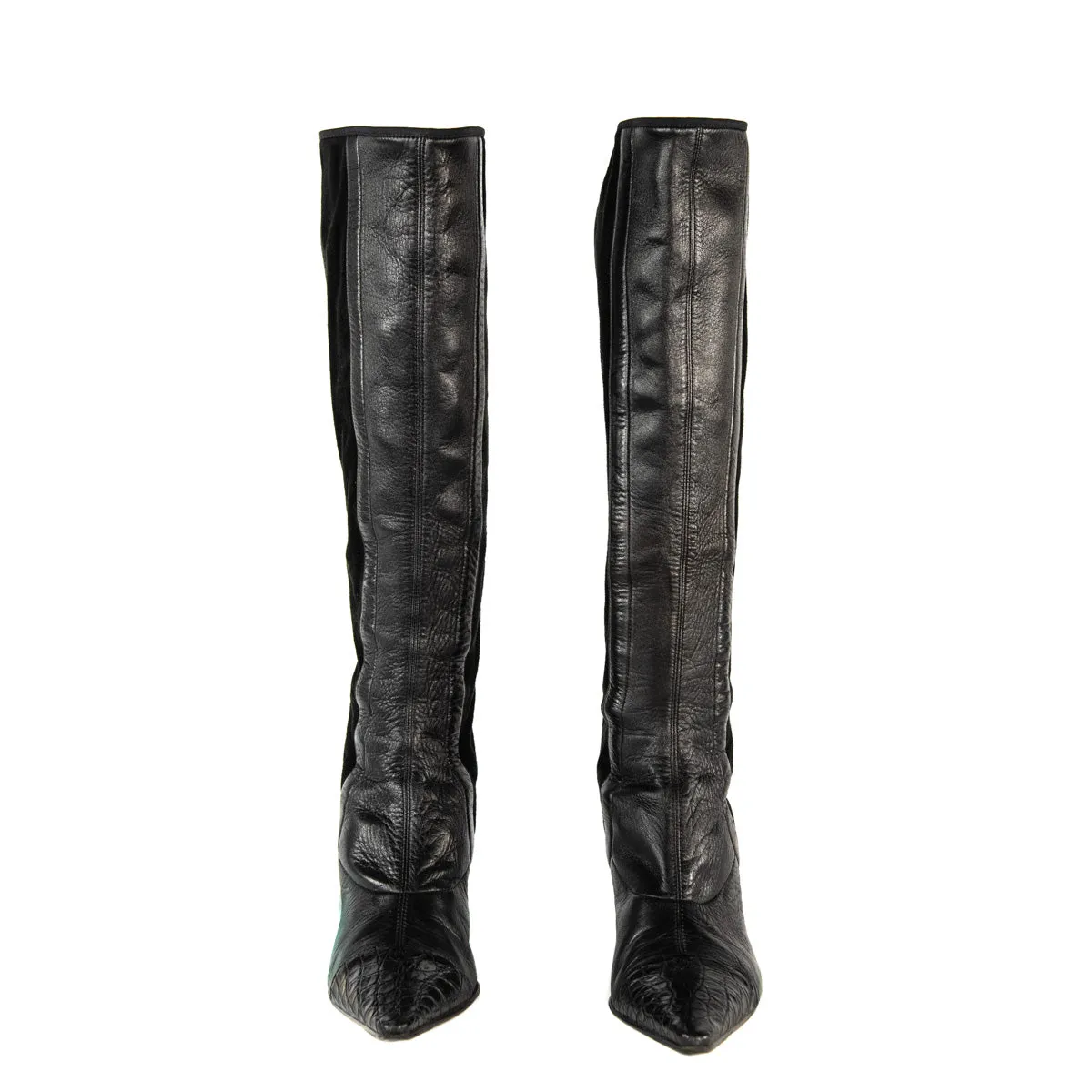 Chanel Black Leather Cap Toe Knee High Boots Size 6.5 | EU 36.5