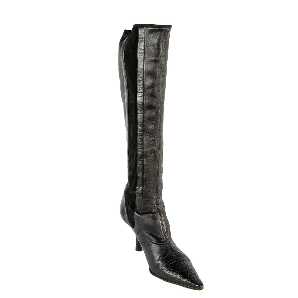 Chanel Black Leather Cap Toe Knee High Boots Size 6.5 | EU 36.5