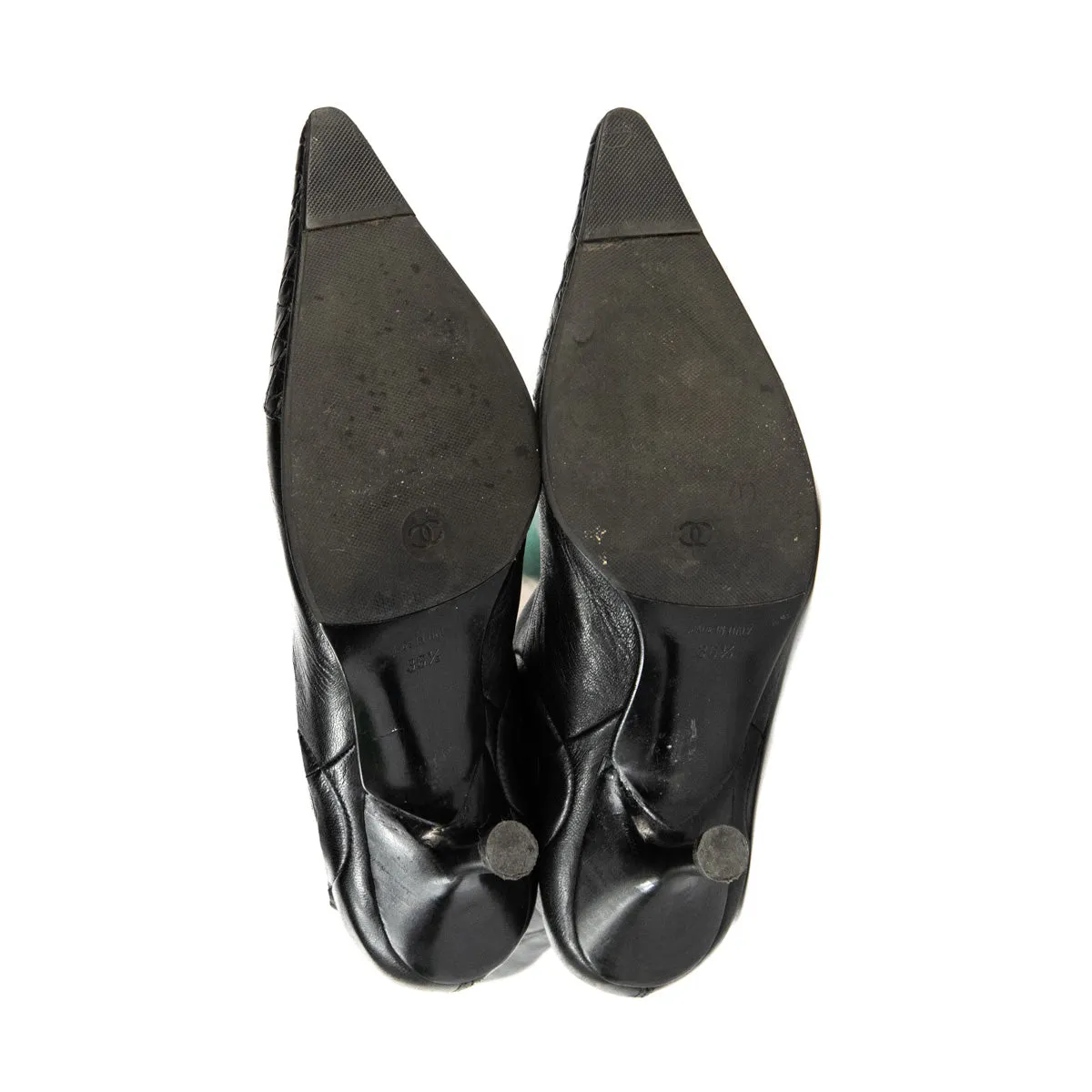 Chanel Black Leather Cap Toe Knee High Boots Size 6.5 | EU 36.5