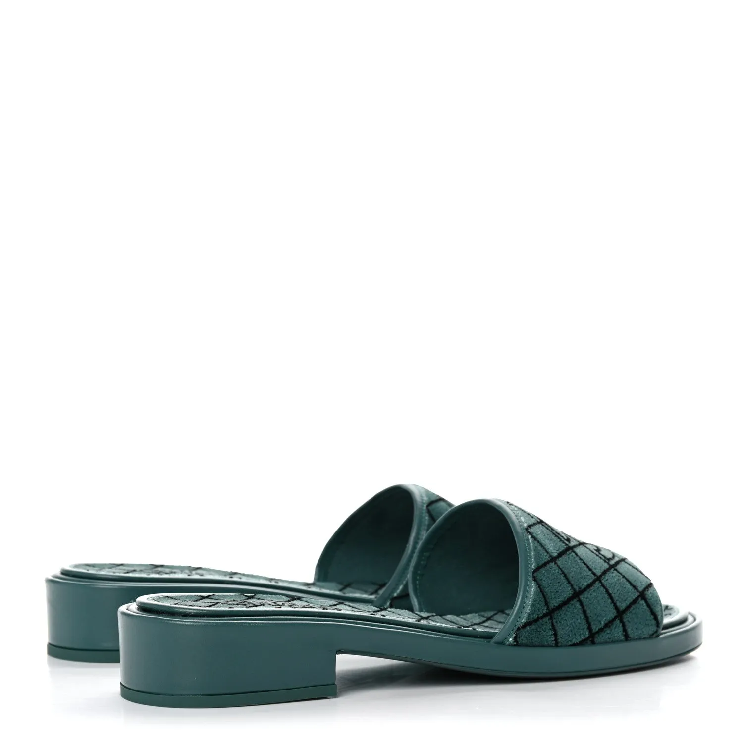 CHANEL CC EMROIDERED FABRIC & CALFSKIN SLIDE MULES