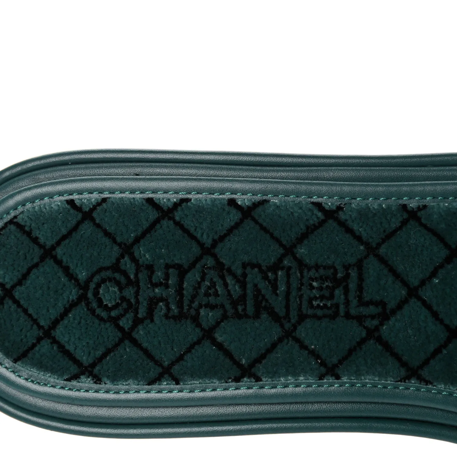 CHANEL CC EMROIDERED FABRIC & CALFSKIN SLIDE MULES
