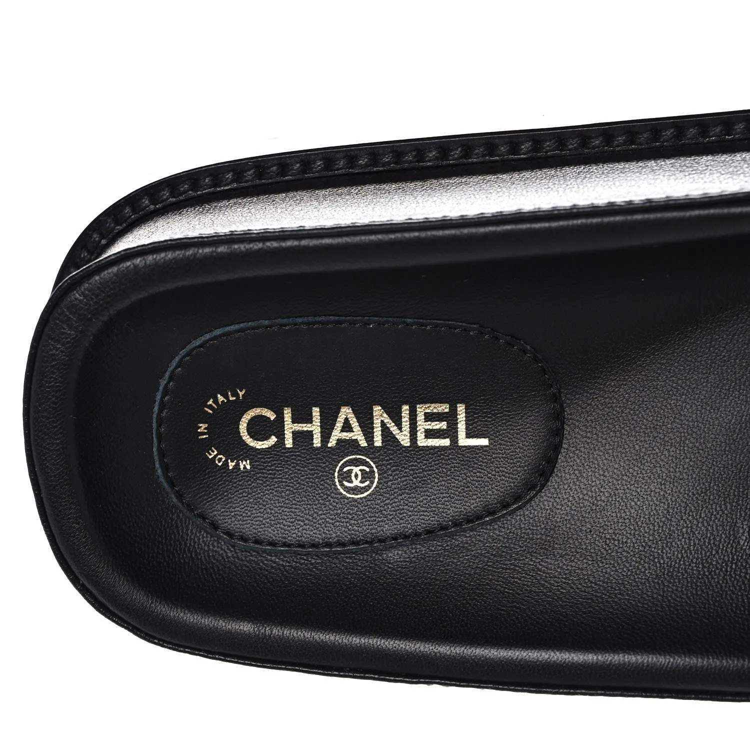 CHANEL LAMBSKIN CHA-NEL SANDLAS MULES