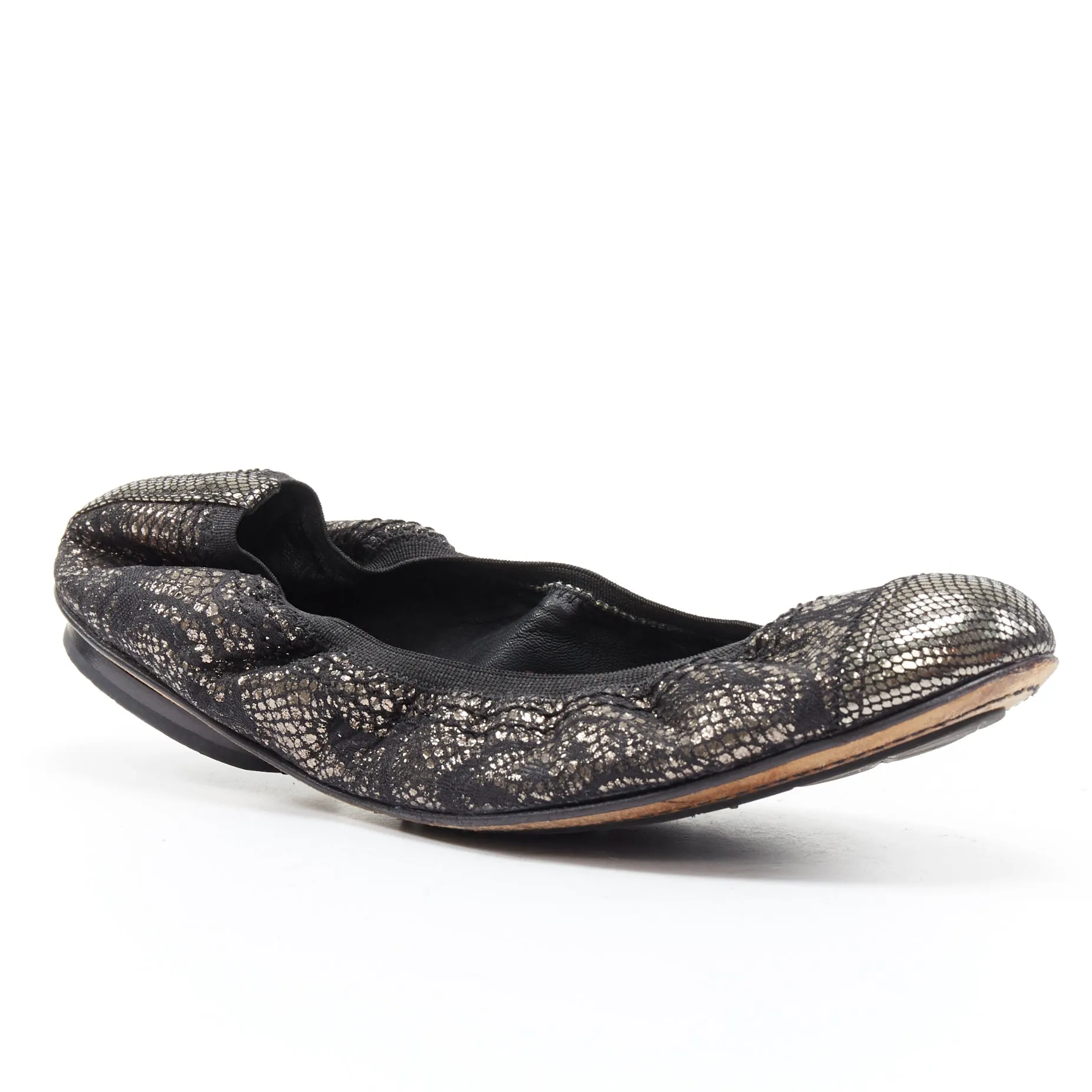 CHANEL metallic copper black print stretch fit flat ballerina flats EU36.5C