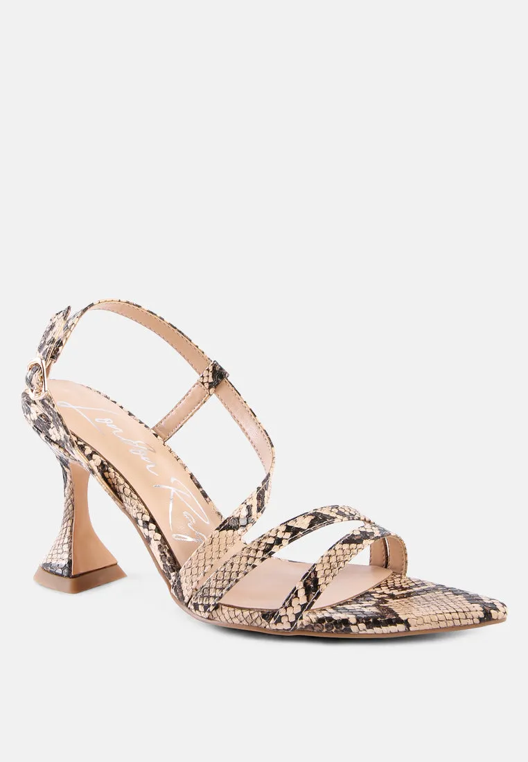 Cherry tart snake print spool heel sandals