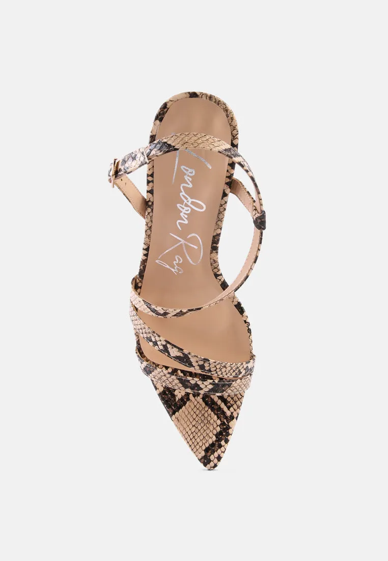 Cherry tart snake print spool heel sandals