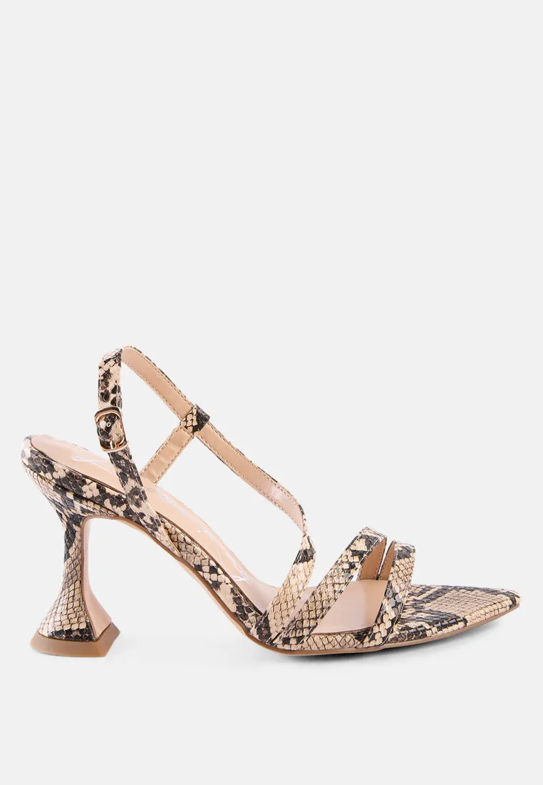 Cherry tart snake print spool heel sandals