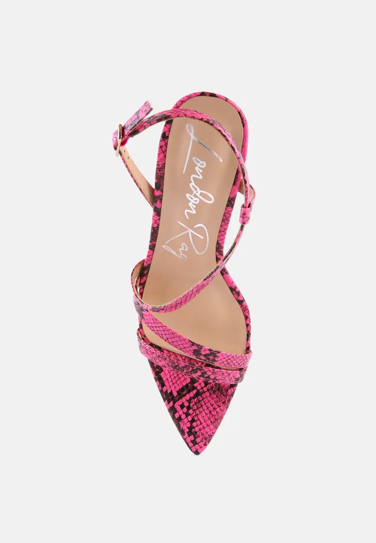 Cherry tart snake print spool heel sandals