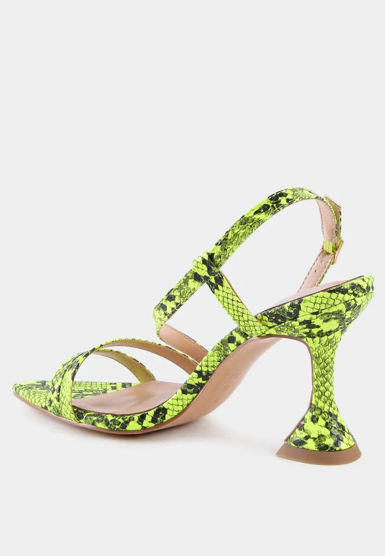 Cherry tart snake print spool heel sandals