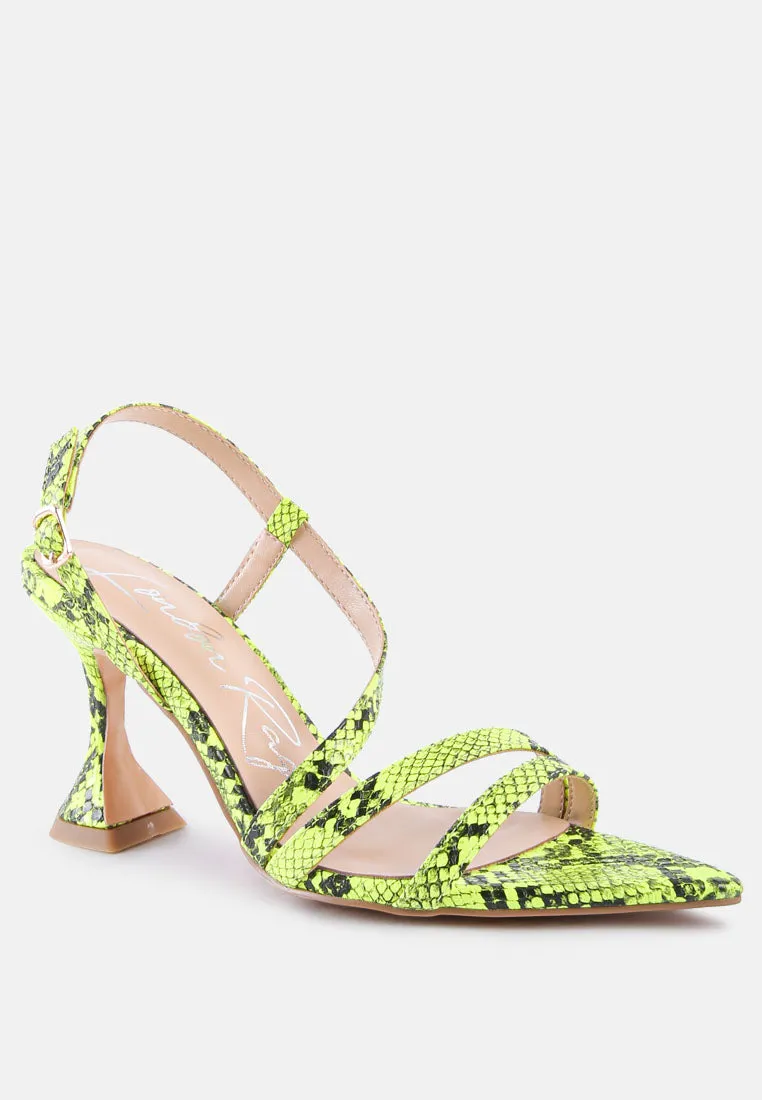 Cherry tart snake print spool heel sandals