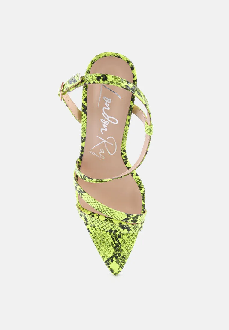 Cherry tart snake print spool heel sandals