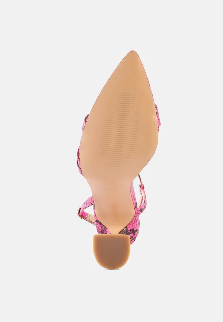 Cherry tart snake print spool heel sandals
