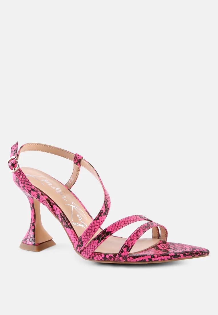 Cherry tart snake print spool heel sandals