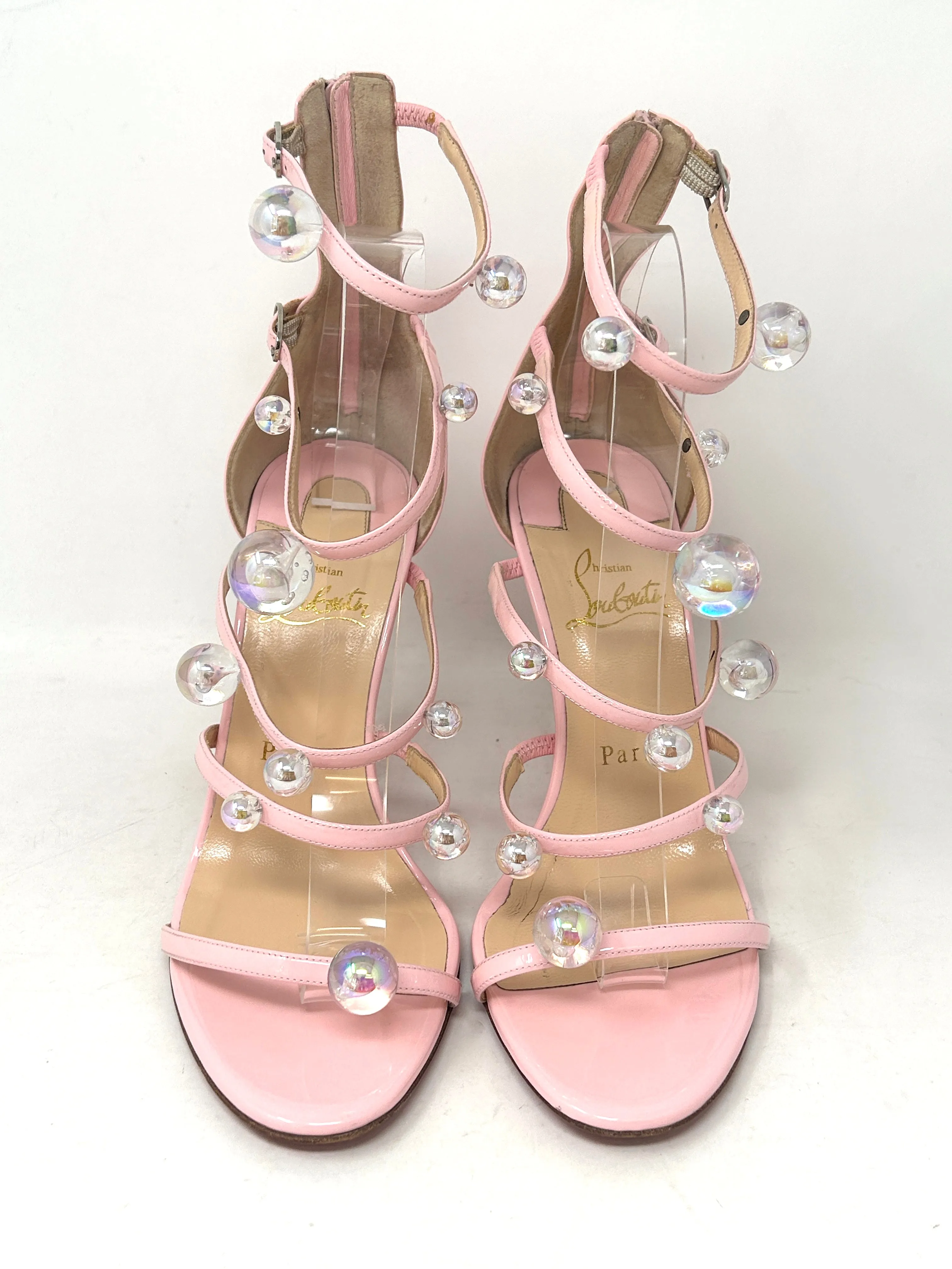 Christian Louboutin Atonana 100 Pink Patent Leather Strappy Heel Sandals 38.5 UK 5.5