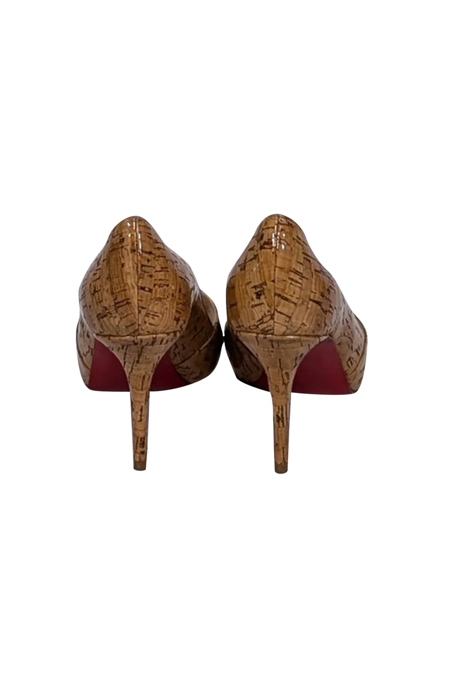 Christian Louboutin - Beige Patent Cork Peep Toe Pumps Sz 7