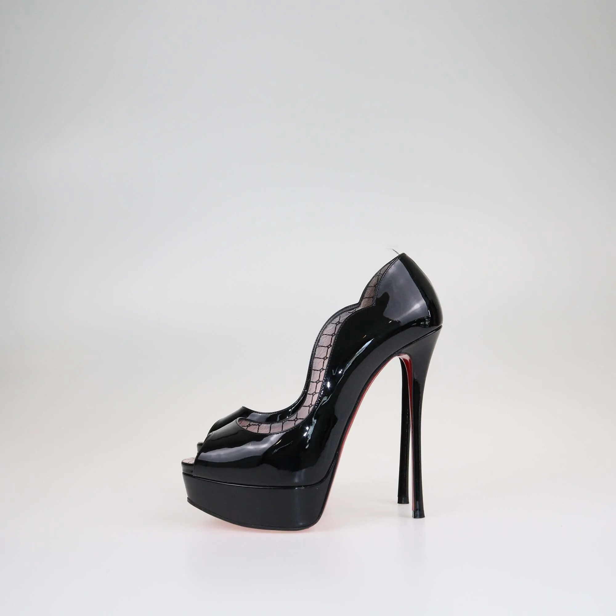 Christian Louboutin Black Chick Up Alta Peep Toe Pumps