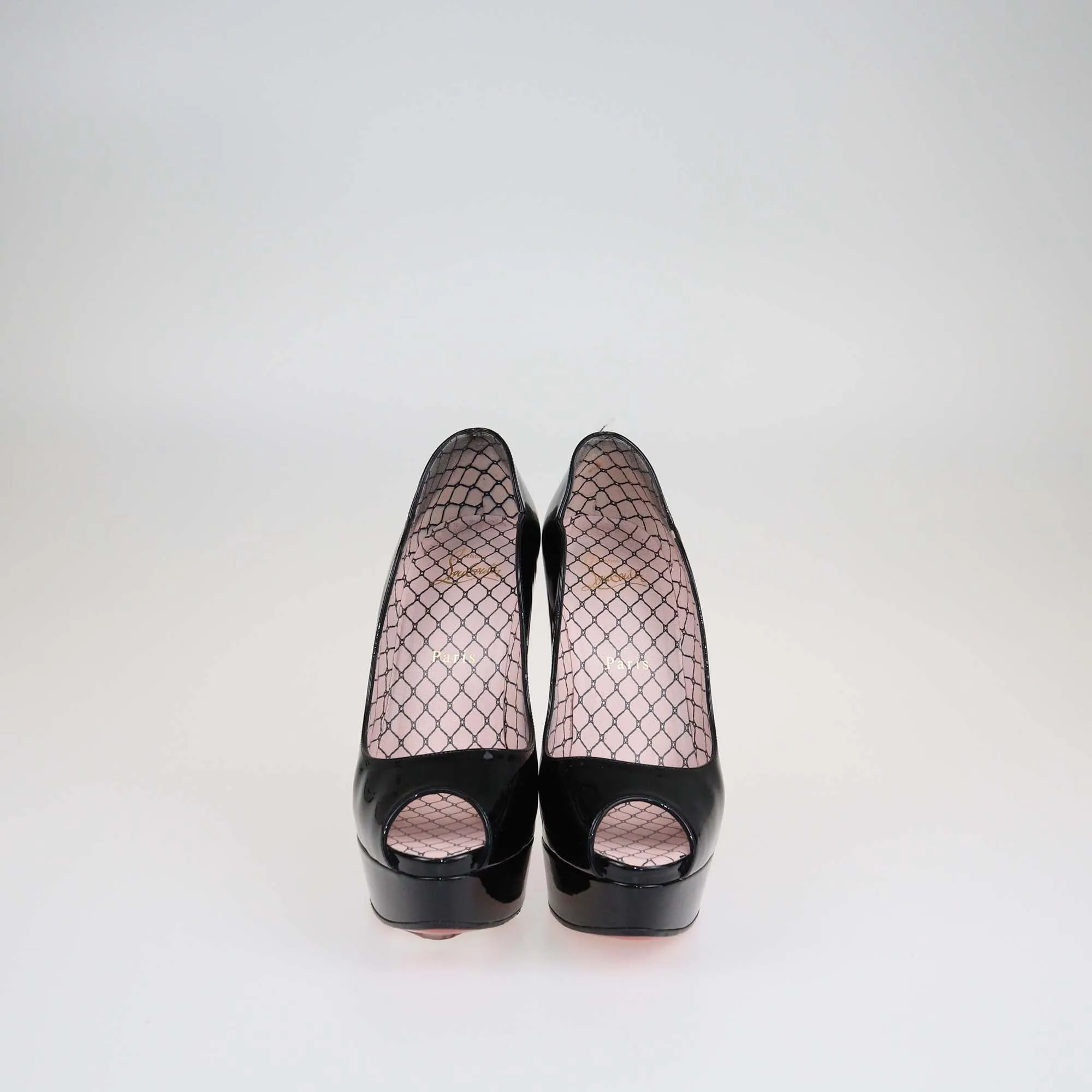 Christian Louboutin Black Chick Up Alta Peep Toe Pumps