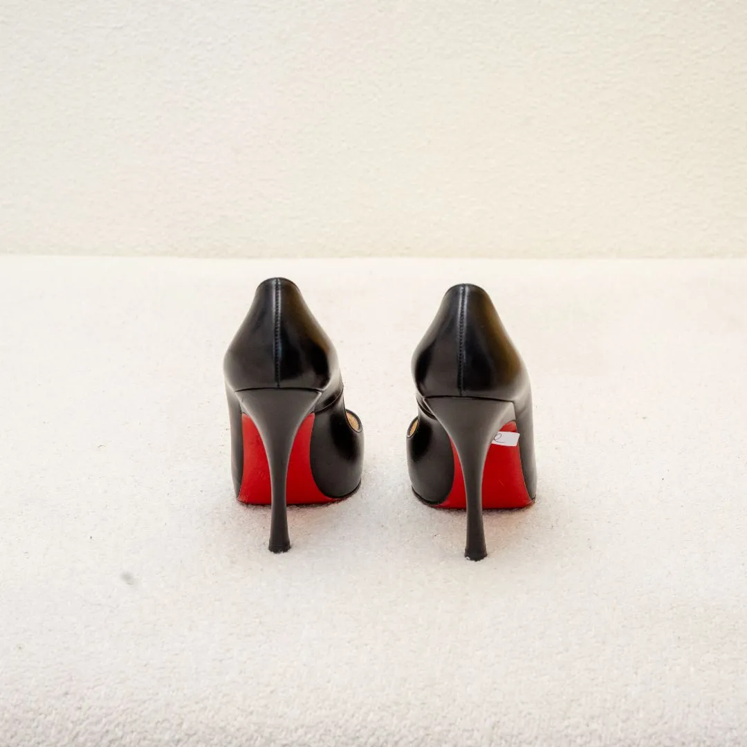 Christian Louboutin black leather peep toe pumps, 37.5