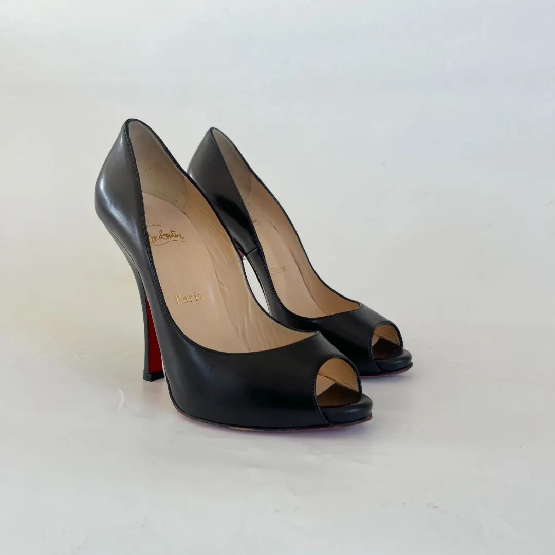 Christian Louboutin black leather peep toe pumps, 37.5