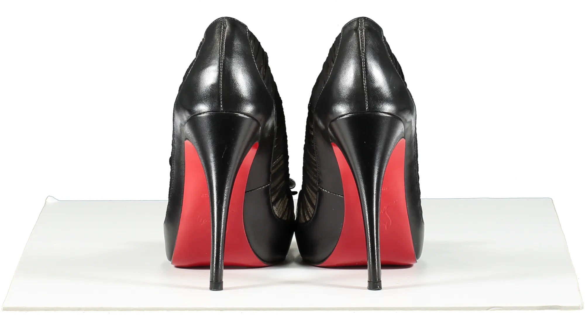 Christian Louboutin Black Leather/chiffon Angelique 100 Peep Toe Pumps UK 3 EU 36 👠