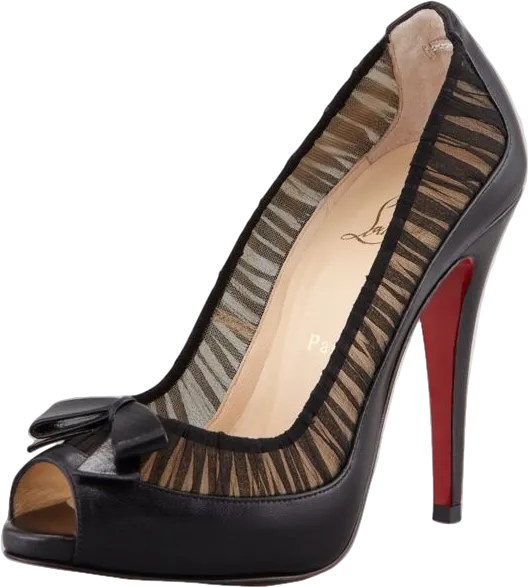 Christian Louboutin Black Leather/chiffon Angelique 100 Peep Toe Pumps UK 3 EU 36 👠