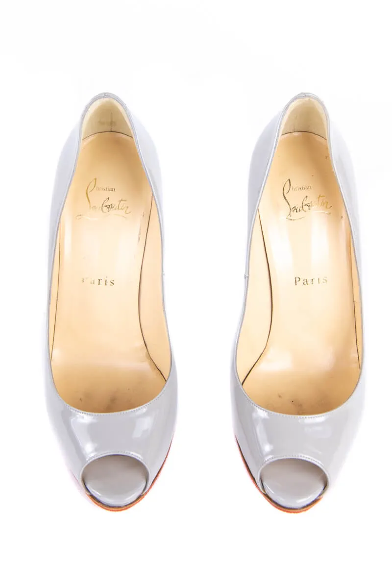 Christian Louboutin Gray Patent Leather Peep Toe Pumps Size US 8 | EU 38