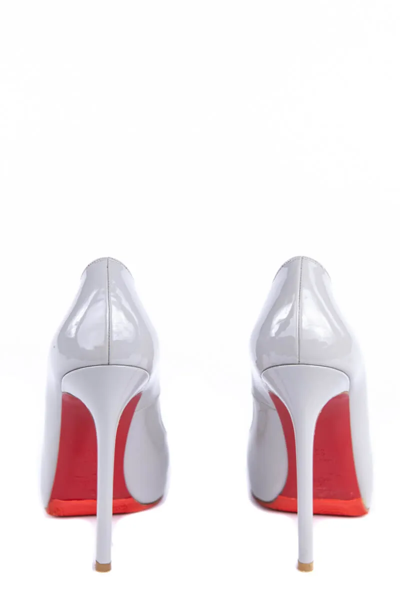 Christian Louboutin Gray Patent Leather Peep Toe Pumps Size US 8 | EU 38