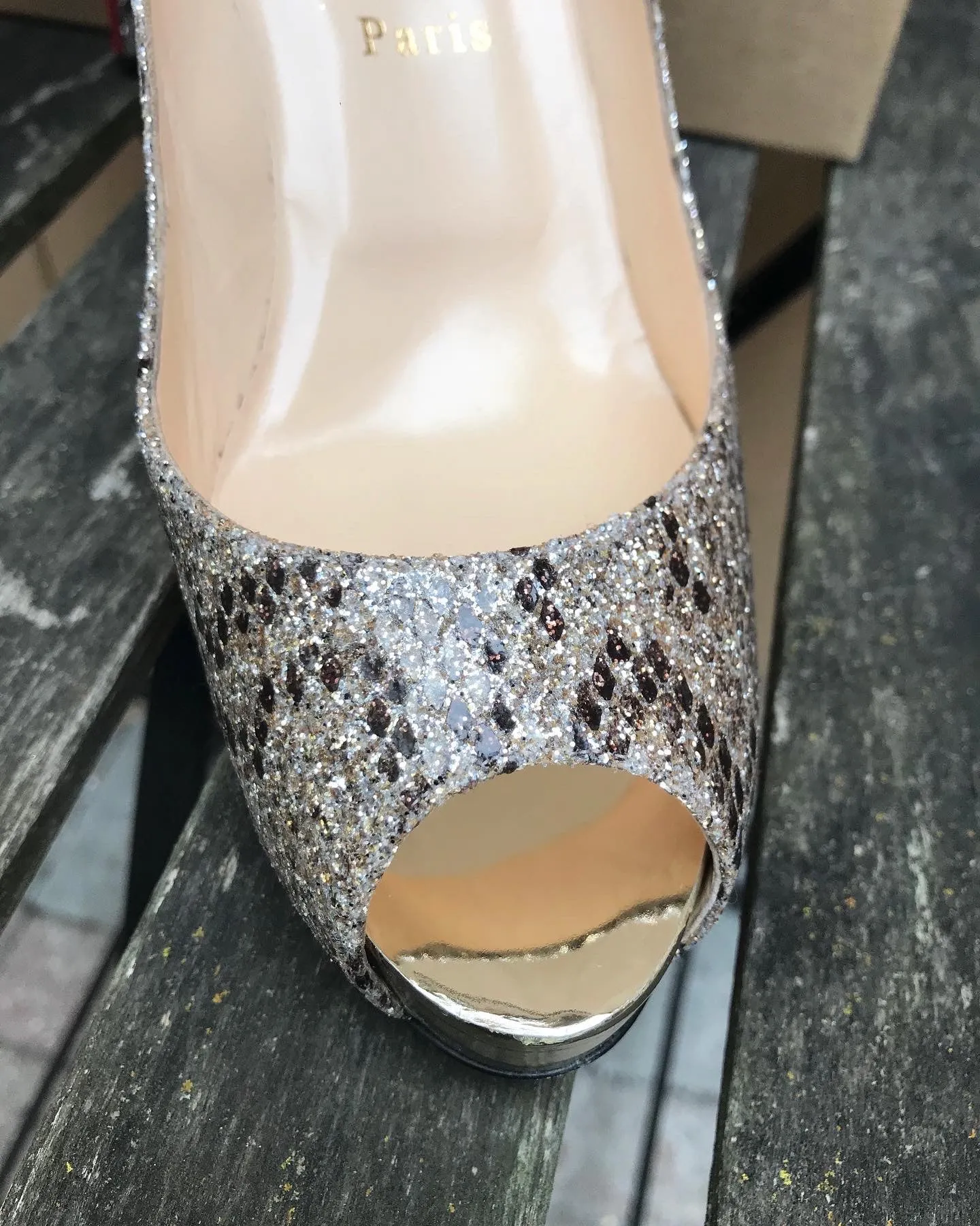 CHRISTIAN LOUBOUTIN Metallic Gold Brown Peep-toe Platform High Heel Pumps
