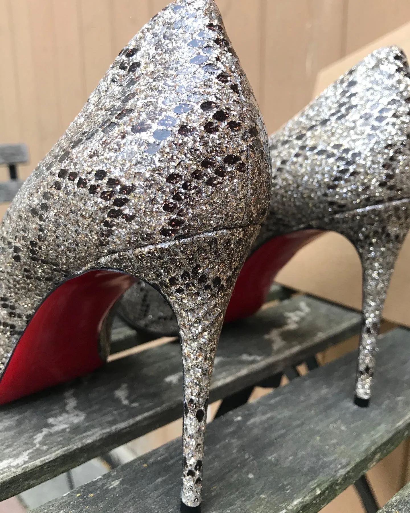 CHRISTIAN LOUBOUTIN Metallic Gold Brown Peep-toe Platform High Heel Pumps