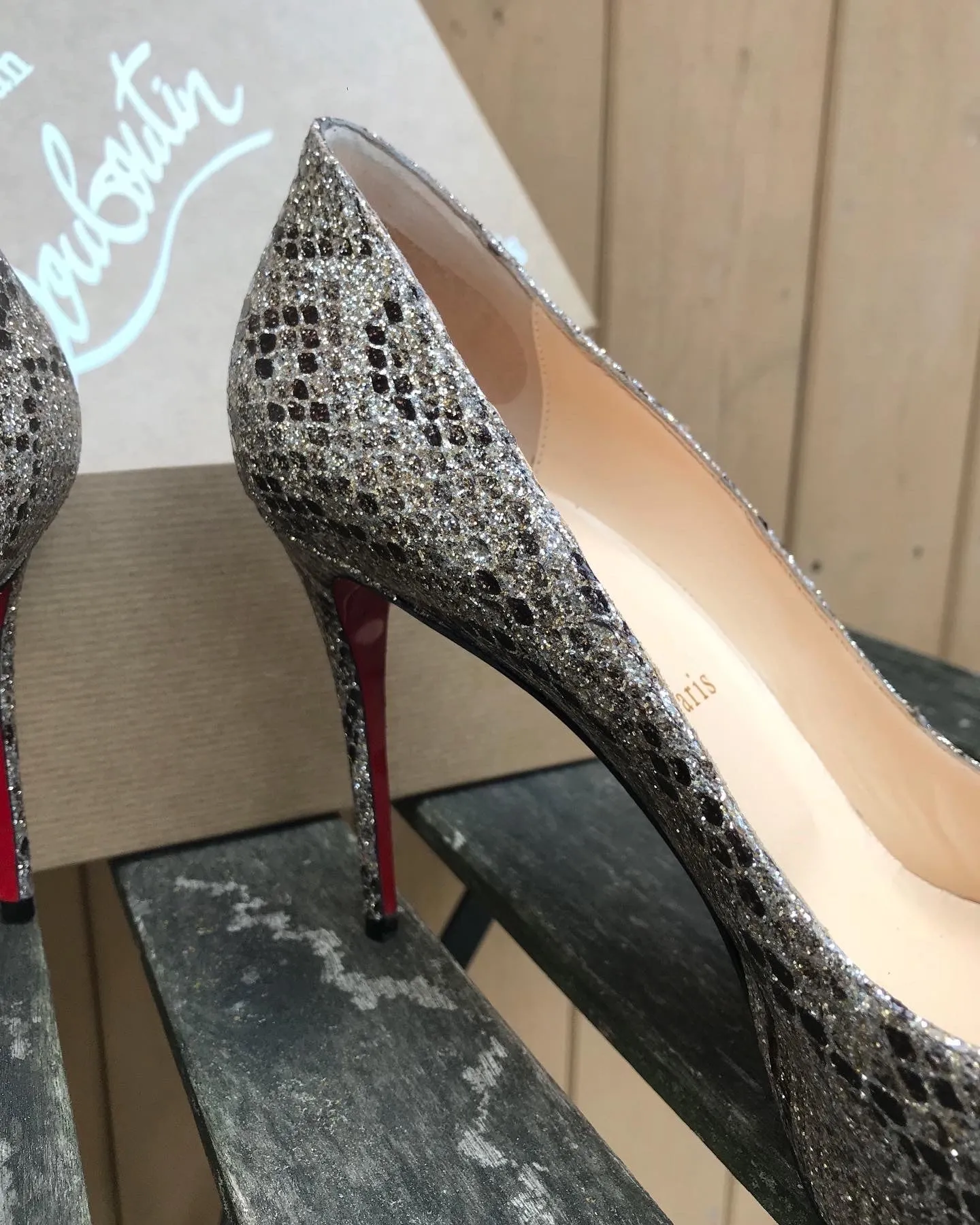 CHRISTIAN LOUBOUTIN Metallic Gold Brown Peep-toe Platform High Heel Pumps