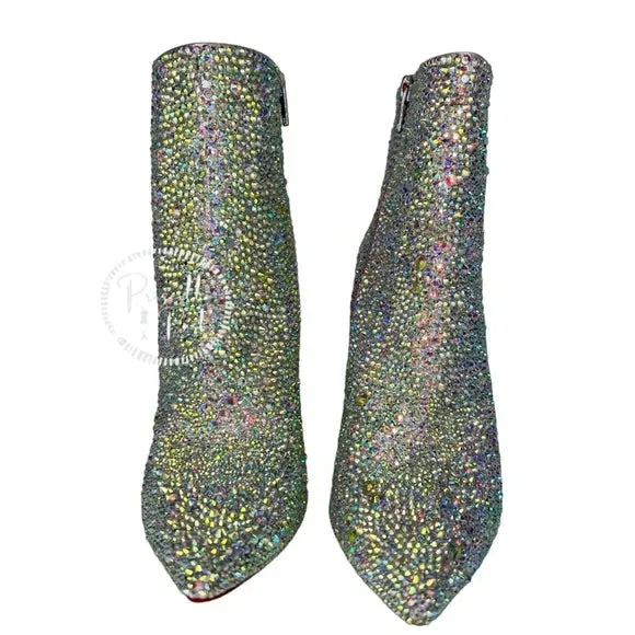 Christian Louboutin So Kate White Custom Strass Crystal Boots Booties Swarovski