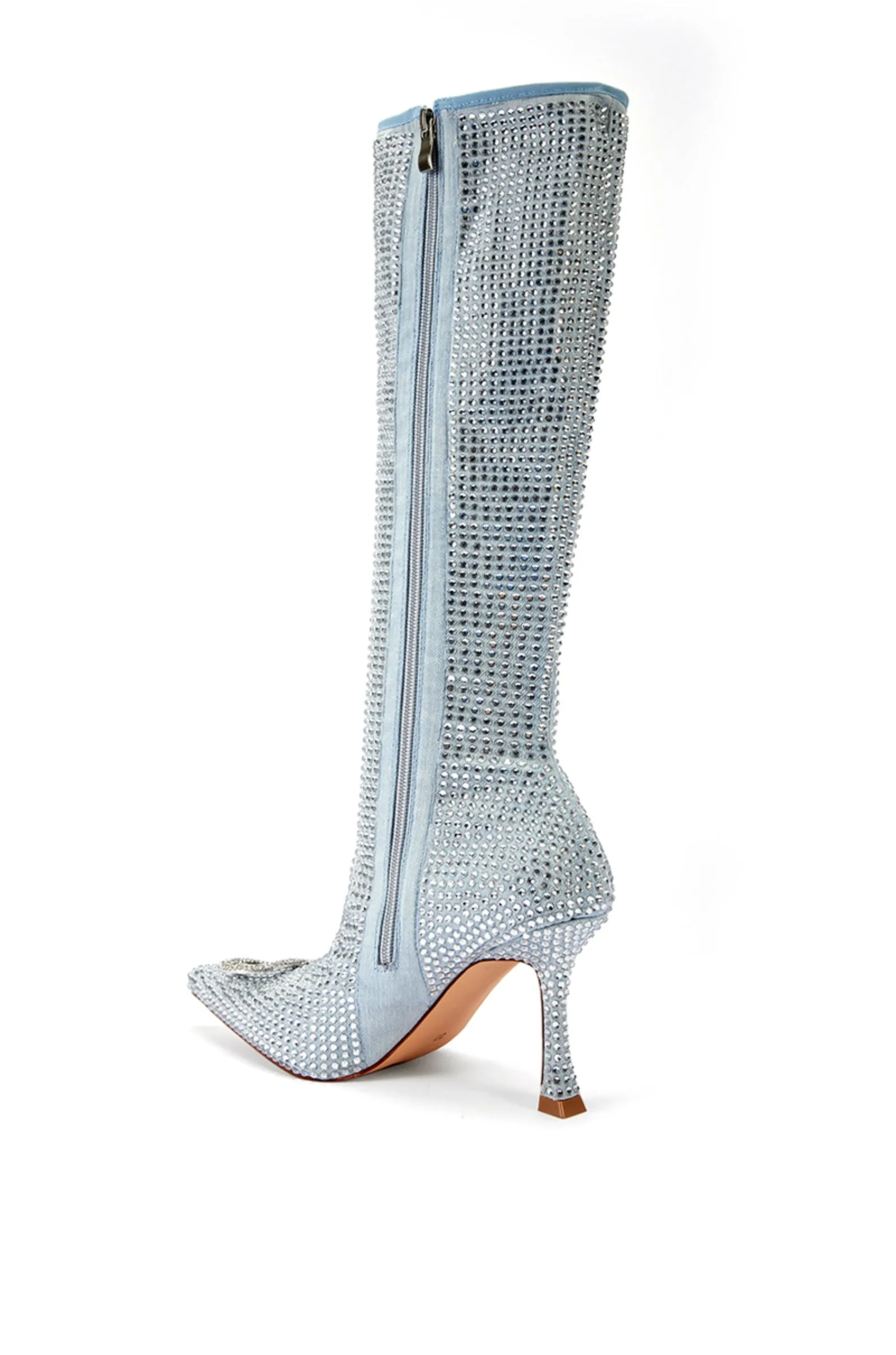 CONFECTION-DENIM STRETCH KNEE-HIGH STILETTO BOOT